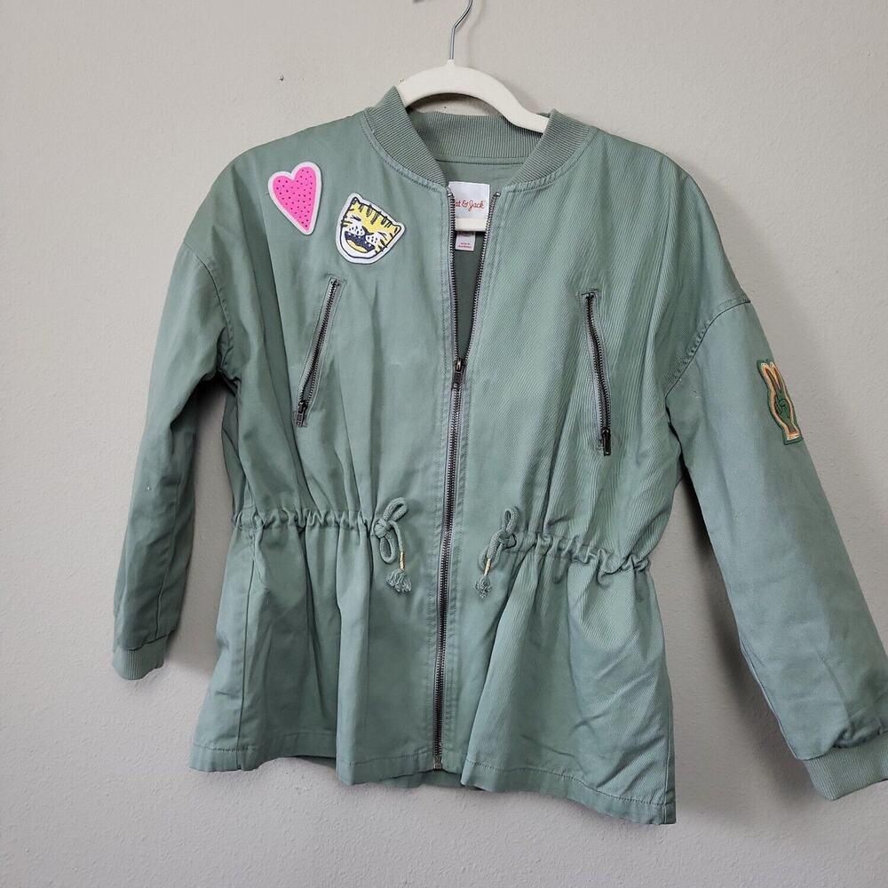 Cat & Jack Girls Green Cotton Full Zip Long Sleeve Bomber Jacket Size‎ Large